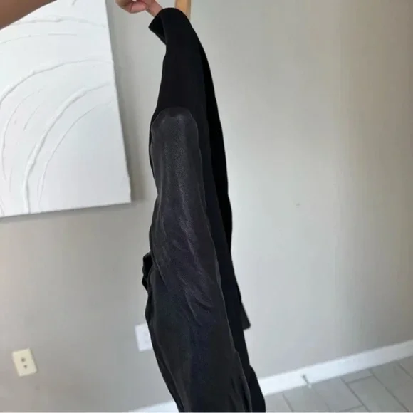 St. John Caviar Black Lamb Leather Open Front Blazer Jacket - Picture 15 of 16